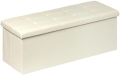 PINPLUS Folding Storage Ottoman Bench, Beige Faux Leather Long Storage Chest Footrest Seat, Coffee Table Ottoman, Padded Seat with Tray, Holds up to 550 lb, 43.3 inch L x 15inch W x 15inch H