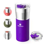 Santeco Travel Coffee Mug 17oz Insulated Coffee Cups with Flip Lid, Stainless Steel Coffee Mugs Spill Proof, Double Wall Vacuum Tumbler, Reusable to Go Mug for Hot/Ice Coffee Tea - Purple