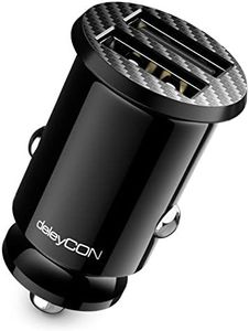 deleyCON Cargador de Coche USB para Encendedor de Cigarrillos 2,4A - Carga Rápida de 2400mA con Doble Puerto USB - Mini Cargador para Coche