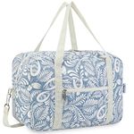 for Ryanair Airlines Cabin Bag 40x20x25 Underseat Foldable Travel Duffel Bag Holdall Tote Carry on Hand Luggage Overnight for Women and Men 20L (Blue Leaf (with Shoulder Strap))