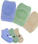 Anti-Slip Baby Knee Pads and Socks Set for Crawling and Walking (6 Pairs, 6-18 Months) I Toddler Socks with Grippers and Crawling Knee Pads for Infant Boys Girls (Boys)