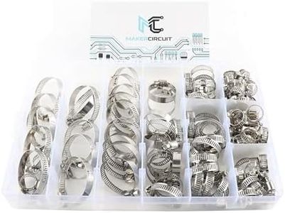 MakerCircuit Hose Clamps, 80Pcs 201 Stainless Steel Hose Clamps Worm Gear (8-44mm) Adjustable Heavy Duty Fuel Line Pipe for Automotive, Plumbing, Radiator, Mechanical Applications