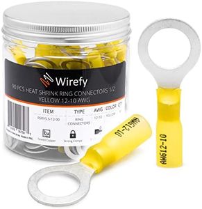 Wirefy 90 PCS Heat Shrink Ring Terminals 1/2" - a Resistant Ring Connectors - Eyelet Wire Connectors - Large Ring Terminals - Yellow 10-12 AWG
