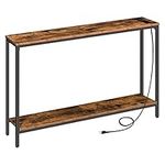 HOOBRO 47.2” Console Table with Power Outlets and USB Ports, Narrow Entryway Table with Charging Station, Sofa Table Behind Couch, for Entryway, Hallway, Foyer, Rustic Brown BF201XG01G1