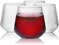 OMYOPY 20 Pack Stemless Ribbed Wine Glasses for Parties, 14oz Origami Style Ridged Drinking Glasses Tumbler, Drinking Party Cups Disposable & Reusable for Cocktails, Whiskey, Wedding