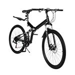 BAOCHADA 26 Inch Folding Bike 21 Speed Mountain Bike Gears Folding Bicycle Adults Foldable Bike With Dual Disc Brake Full Suspension MTB Bike for Men and Women, Black