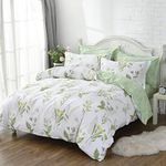 FADFAY Duvet Cover Set Cal King 4-Pcs Shabby Daisy and Lavender Flowers 100% Cotton Hypoallergenic Hidden Zipper Closure with Green Deep Pocket Fitted Sheet 4 Pieces Cal King Size