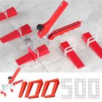 BOJSVQ Tile Leveling System 1/8'' Kit, 500 Pcs 3mm Tile Spacers Clips, 100 Pcs Reusable Wedges and 1 Pc Push Plier for Kitchen Living Room, DIY Tile Tools Set