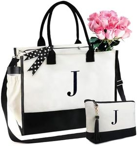 BeeGreen Birthday Gifts for Women Monogram Initial Tote Bag Gifts for Woman Friend Cool Gifts Canvas Bag Fun Teacher Bag for Relaxing Holiday Personalized Gift for Office Coworker Retirement J