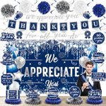 We Appreciate You Banner Decorations Blue Silver Thank You for All You Do Banner Honeycomb Centerpiece Hanging Swirl Employee Staff Appreciation Gifts Teacher Appreciation Graduation Party Decor