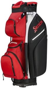 Srixon - Premium Cart Golf Bag - 14 Club Divider - 11 Zipper Pockets including a Velour-lined and an Insulated Coller Pocket - Score Card, Pen Divot Holders - Lock Bottom Base, UNIQ SIZE, Red/Black