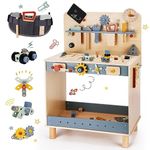 Deluxe Wooden Toy Workbench for Kids, 69 Pieces Tool Playset with Play Tools Sets, Storage Space, Tool Bench, and Educational Gift for Girls & Boys Toddlers 3+