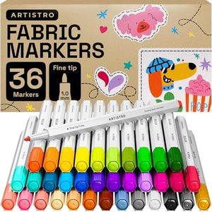 ARTISTRO 36 Fabric Markers - Fine Tip Fabric Markers Permanent for Clothes - No Bleed Fabric Pens for T-Shirts, Bags, Textile, Canvas, and more