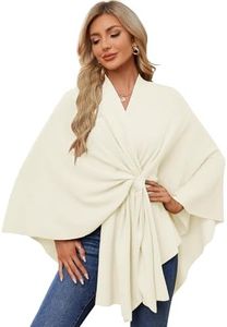 PULI Women's Elegant Shawl Wraps Soft Open Front Poncho Sweater for Spring Fall Winter ivory white