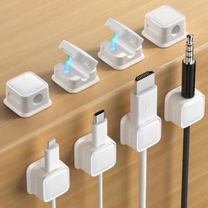 8 Pack Magnetic Cord Organizer, Cable Smooth Adjustable Easy Secure Cable Management, Wire Holder Keeper Organizer, Hide Or Organize Phone USB Charger Cable for Home,Office,Car,Desk,Nightstand - White