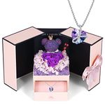 Preserved Purple Rose Moss Bear with Purple heart crystal necklace, Gifts for Women,Girlfriend,Wife,Mum,Gifts for her on Birthday, Anniversary, Valentine's Day, Mother's Day, Christmas