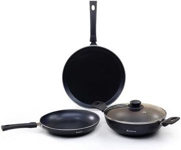 Wonderchef Valencia Non-Stick 4 Pc Cookware Set for Kitchen, Fry Pan 24cm, Kadhai with Glass Lid 24cm, Dosa Tawa 28cm, Non-Toxic PFOA Free, Gas Stove & Induction Friendly, 2-Yr Warranty, Black