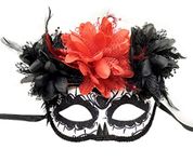Coolwife Women's Masquerade Mask Mexican Day Of The Dead Sugar Skull Eyemask Masque Fancy Dress (ZB Black)