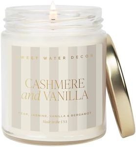 Sweet Water Decor Cashmere and Vanilla Patterned Candle – Soy Candles with Coconut, Bourbon Vanilla, Cashmere, Sandalwood, Musk – 40 Hour Burn – 9oz Clear Glass Jar – Luxury Spring Candle