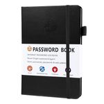 Password Book Alphabetical with Tab, Small Pocket Size Used for Internet Address and Password Organizer with Pen Loop,Elastic Band, Inner Pocket, Bookmarks,19.7x13.5cm (Black)