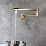 Brushed Gold Pot Filler Faucet Wall Mounted, Solid Brass Folding Sink Faucet with Double Joint Swing Arm and Single Hole 2 Handles