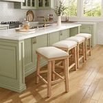 MAISON ARTS Off White Counter Height 24 inch Bar Stools Set of 4 for Kitchen Counter Solid Wood Legs with Faux Leather Padded Seat Farmhouse Barstools for 34"-38" Counter Island Upholstered Stools
