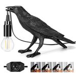 Raven Table Lamps with Brightness Adjustable Edison Bulb, Vintage Resin Bird lamp in Black for Bedside Table/Office and Living Room Decor/Farmhouse Art Decor/Dorm/Harry Potter Fans, with Plug