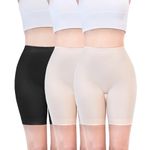 TIICHOO Womens Slip Shorts for Under Dresses High Waisted Anti Chafing Shorts Seamless Spandex Biker Shorts 3 Pack(Large, 1 Black+2 Nude)