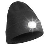 TOVIKI Unisex LED Lighted Beanie Hat, USB Rechargeable Head Torch Hat, Running Hat with 3 Brightness Levels Beanie Hat Men, Stocking Filler Cap for Dad Men Women Running Hiking Camping Black