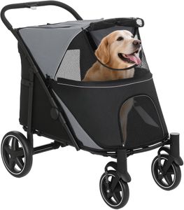 PawHut Foldable Dog Stroller – Black Pet Carrier on Wheels
