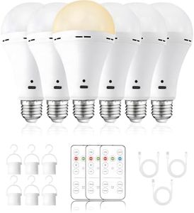 Noger USB Rechargeable Light Bulbs with Remote and Timer, 3 Color Temperatures Dimmable Battery Operated Light Bulb, A21 2000mAh Battery Powered LED Bulb for Power Outage Camping, 6 Pack