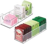 mDesign Plastic Condiment Organizer and Tea Bag Holder - 9" Long Kitchen Pantry/Countertop Storage Caddy - Divided Chip, Snack, Granola, Oatmeal Packet Holder - Lumiere Collection - 2 Pack - Clear