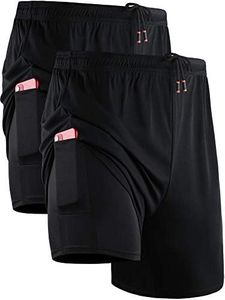 NELEUS Men's 2 in 1 Running Shorts with Liner,Dry Fit Workout Shorts with Pockets, 6070 Black/Black,2 Pack, Large