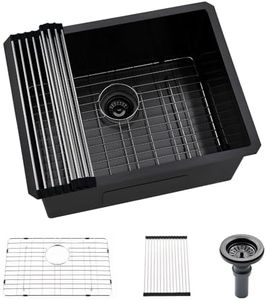 Hovheir Black Stainless Steel Undermount Laundry Sink- 24x19x12 Deep Undermount Stainless Steel Utility Sink Matte Black Undermount Kitchen Sink 16 Gauge Single Bowl Laundry Room Sink Outdoor Sink