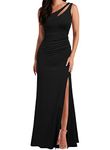 WOOSEA Women's One Shoulder Sleeveless Split Bodycon Mermaid Evening Cocktail Long Dress, Black, L