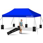 Pop Up Canopy Tent 10x20 -Commercial Instant Shelter Foldable/Collapsible Sun Shade Canopy Pop Up Tent w/Waterproof Resistant Tent Top, Portable Carry Bag & Sand Bag -SereneLife SLGZ20BU(Navy Blue)