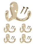 HOWTOOL Double Robe Hook 5 Pack Brass with Screws Towel Coat Hat