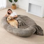 Homguava Faux Fur, Large Dog Bed For Humans Calming Beanbag Dog Bed With Blanket Human-Sized Bean Bag Bed For Adults, Teens, Pets, 72"X48"X10" (Gradient Brown)