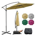 gardenia Home & Garden Cantilever Offset Patio Umbrella 10FT Perfect for Bistros, Markets, and Patios Including Cross Base, Easy-to-Use Metal Crank, 8 Strong Steel Ribs & Air Vent for Sun & Outdoor