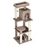 Amazon Basics Cat Tree | 51-Inch | Plush Multi-Level Cat Condo | 10 Scratching Posts | 1 Caves | 2 Pompoms | Dark Beige Color | 1 Hammock | Sisal Rope | XL
