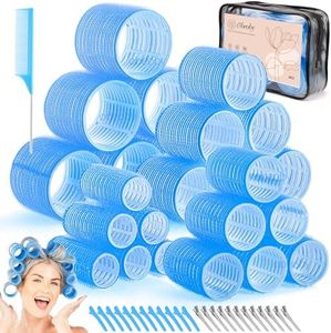Obeoby 4 Sizes Hair Rollers for Women, 50 Pcs Set Hair Curlers with Clips Comb Curlers for Long Short Curly Hair and Bangs (25, 36, 48, 60mm), Blue
