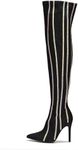 Cape Robbin Striped Women Sexy Pointed Toe Thigh High Boots - Over Knee Stiletto High Heel Long Nightclub Party Dress Shoes (HIDENIM) - Black Size 6.5