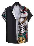 SKYBEAT Printed Half Sleeves Shirts for Men | Men Stylish Shirt | Men Printed Shirt | Lycra Shirt for Men (Panda) Black