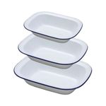 Falcon Enamel Shabby Chic Vintage Style Pie Dish - White with Blue Rim - Set of 3 (Oblong - 18/20/22cm)