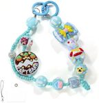 XODITO Cute Phone Charms for Girl Women with Headpainted Beads, Hand Free Wrist Strap for Purse Keychain (Blue)