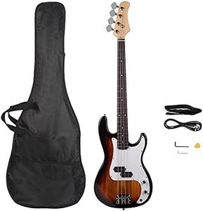 Bonnlo Electric Bass Guitar 4 Strings Full Size for Beginner Exquisite Basswood Burning Bass with Bag, Strap and Accessories (Sunset)