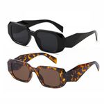 Rectangle Sunglasses for Women Retro Square Sunglasses UV400 Protection (Black/Leopard)