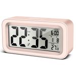 Yozexin Upgraded Digital Alarm Clock, Alarm Clock Bedside, with Temperature Larger Snooze Night Light Function,Portable Snooze Calendar, Battery Powered Clock for Bedroom Office Desk Travel （Pink）