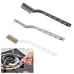 RICHSUM Set of 3 Kitchen Cleaning Scrub Brush Wire Brush (Stainless Steel + Brass+Nylon) Scrubber Brush for Range Hood Grease Grime Rust Cleaner Brush