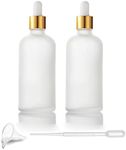 2 Pack 100ml/3.4 Oz,White Frosted Glass Dropper Bottle for Essential Oils,Empty Glass Liquid Holder With Glass Eye Dropper,Golden Caps Travel Perfume Cosmetic Container-Pipette&Funnel included